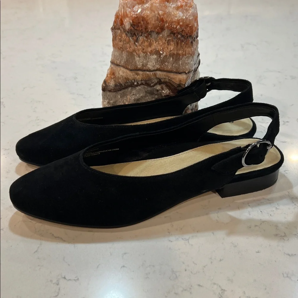 Earth Black Suede Slingback Flats